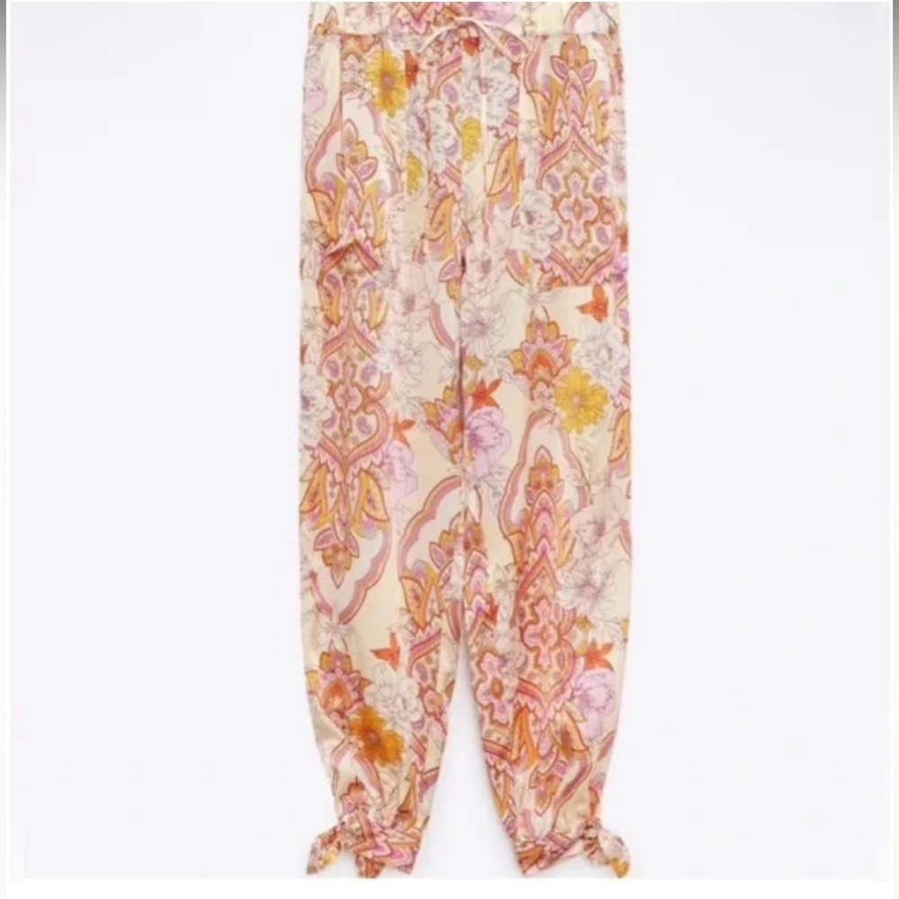 Zara The Sasha Pink Orange Satin Printed Tapered Tie Hem
Pants size S - Picture 5 of 8